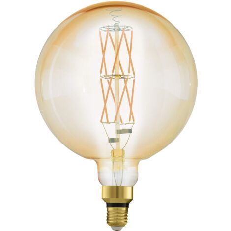 Eglo LED E27 dimmerabile, lampadina vintage ambra di grandi dimensioni, globo di luce retrò, 8 Watt (equivalente a 60 Watt), 806 Lumen, illuminante bianco caldo, 2100k, G200, Ø 20 cm