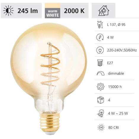 Eglo LED Globe G95 E27 4W amber Leuchtmittel