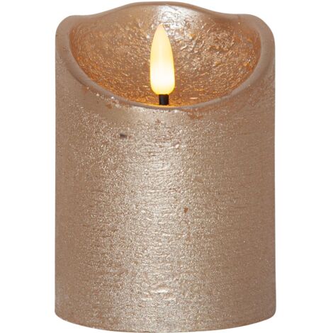 EGLO LED Kerze, Kerzenlicht flackernd mit Timer-Funktion, batteriebetriebene Weihnachtsdeko mit Flamme, künstliche Stumpenkerze aus Echtwachs in Gold, elektrische Wachskerze warmweiß, 10 cm