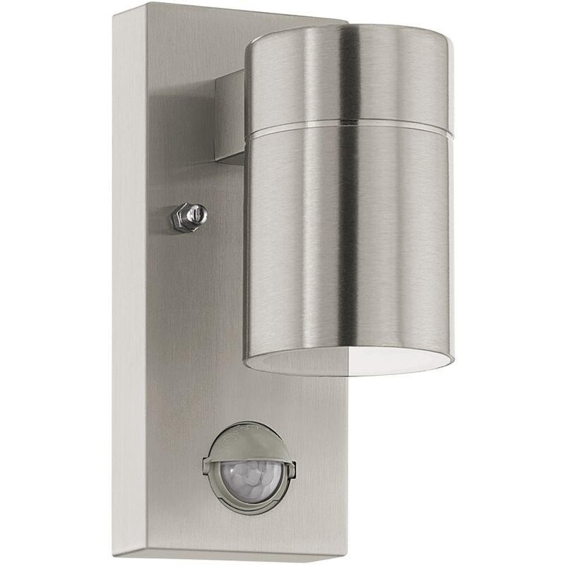 

LED lámpara de pared de exterior Riga 5, lámpara de exterior con detector de movimiento, sensor crepuscular, acero inoxidable, cristal transparente,