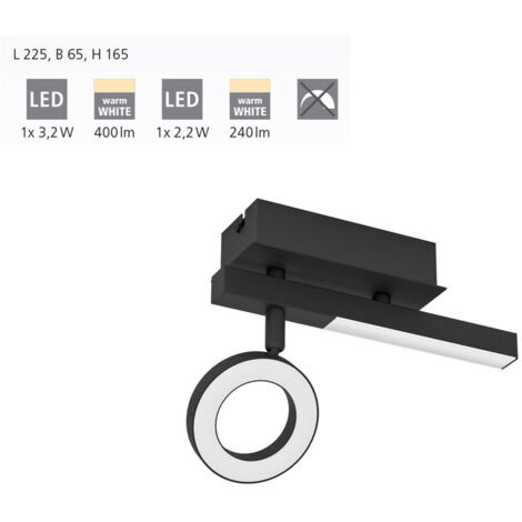 Eglo LED Spot Cardillo 2 schwarz 22,5 x 6,5 cm Deckenlampen & Kronleuchter