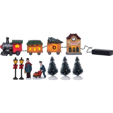 EGLO LED Weihnachtsdeko für Innen, Deko-Weihnachtsdorf beleuchtet mit Eisenbahn, Winterlandschaft mit batteriebetriebener Beleuchtung, Fensterdeko Weihnachten, warmweiß