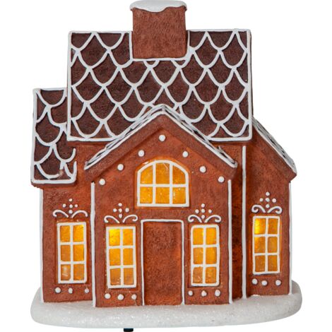 EGLO LED Weihnachtsdeko Lebkuchenhaus Gingerville, beleuchtete Weihnachtsdekoration mit Timer und batteriebetriebener Beleuchtung, Fensterdeko Haus mit Licht, warmweiß