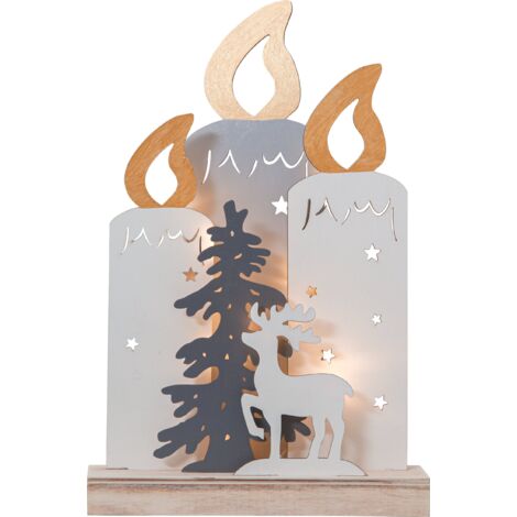 EGLO LED Weihnachtsdeko, Weihnachts-Silhouette Kerzen aus Holz mit Rentier und Baum, Winterlandschaft mit Timer und batteriebetriebener Beleuchtung, warmweiß