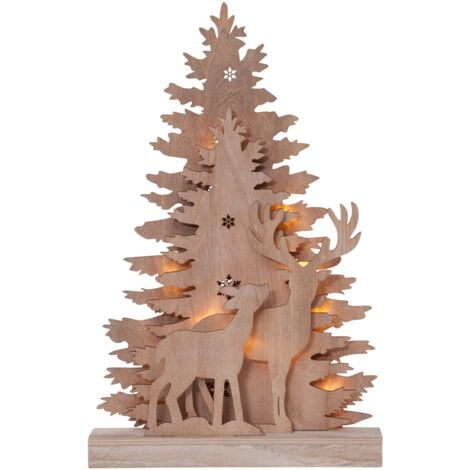 EGLO CHRISTMAS Wald aus Holz mit Hirsch und Reh, Winterlandschaft in Natur mit batteriebetriebener Beleuchtung, warmweiß, 28 x 44 cm