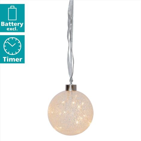EGLO LED Weihnachtskugel für Innen, beleuchtete Glaskugel zum Aufhängen Ø 10 cm, Leuchtkugel zum Hängen mit Timer, warmweiß, Batterie-Betrieb