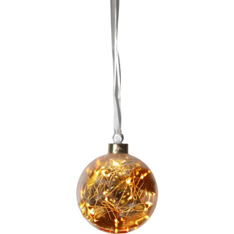 EGLO LED-Weihnachtskugel für Innen, beleuchtete Glaskugel zum Aufhängen, Leuchtkugel Amber zum Hängen mit Timer, warmweiß, Batterie-Betrieb, Ø 10 cm