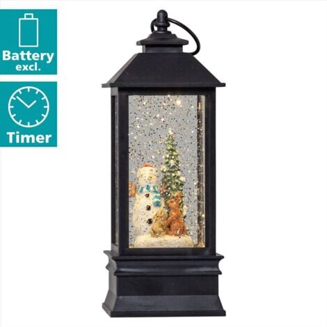 EGLO CHRISTMAS EGLO LED Weihnachtslaterne mit Schneegestöber, beleuchtete Vintage-Schneekugel mit Schneemann, Fensterdeko für Weihnachten mit Timer, Kunststoff in Schwarz