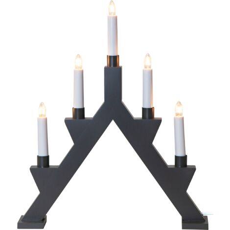 EGLO Lichterbogen Weihnachten 5-flammig, Fensterleuchter aus Holz in Grau, Kerzenleuchter skandinavisch mit Kabel, Weihnachtsbeleuchtung Fenster warmweiß, E10 Fassung, 41 cm