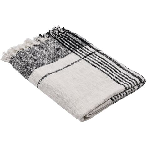EGLO LIVING Decke Chevery, gewebte Kuscheldecke, Wolldecke für Couch, Sofadecke aus Baumwolle in Weiß und Schwarz, 130x170 cm