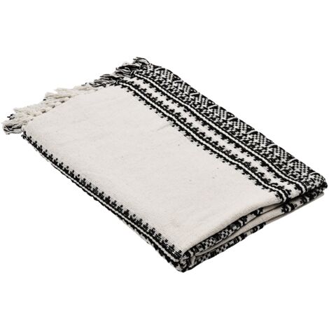 EGLO LIVING Decke Longlac, Kuscheldecke im Industrial Design, Wolldecke für Couch, Sofadecke aus Baumwolle in Creme und Schwarz, 130x170 cm