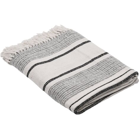 EGLO LIVING Decke Longlac, Kuscheldecke im Nature Design, Wolldecke für Couch, Sofadecke aus Baumwolle in Creme und Grau, 130x170 cm