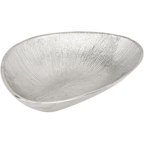 EGLO LIVING Dekoschale Forleyet, elegante Schale zum Dekorieren, Dekoteller handmade mit feinen Rillen, Metallteller aus Aluminium in Nickel-Optik, 24,5 x 17,5 cm