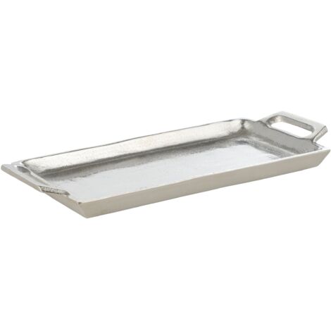 EGLO LIVING Dekotablett Savant, Tablett mit Griff zum Dekorieren, Deko Serviertablett rechteckig aus Metall in Nickel, Servierplatte 28,5 x 12,5 cm