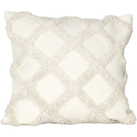 EGLO LIVING Kissen Chevery, Couch Zierkissen im Boho Design, Dekokissen aus Baumwolle und Polyester in Creme, Kissenbezug mit Inlett, Sofakissen mit Fransen, 45x45 cm