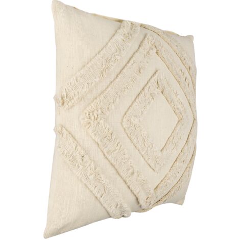 EGLO LIVING Kissen Chevery, Couch Zierkissen im Boho Design, Dekokissen handgewebt aus Baumwolle und Polyester in Creme, Kissenbezug mit Inlett, Sofakissen mit Fransen, 50x50 cm