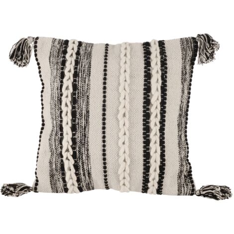EGLO LIVING Kissen Chevery, Couch Zierkissen Industrial Vintage, Dekokissen handgemacht aus Baumwolle, Wolle und Polyester in creme und schwarz, Kissenbezug mit Inlett, Sofakissen 45x45 cm