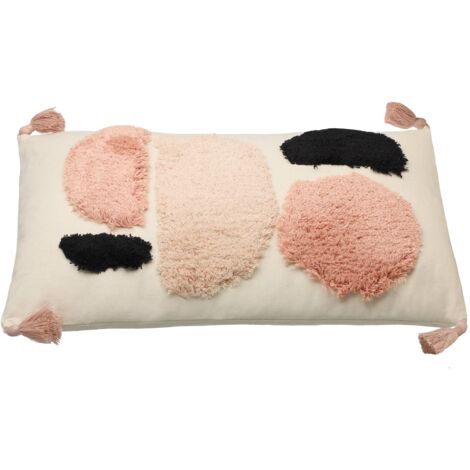 EGLO LIVING Kissen Chevery, Couch Zierkissen minimalistisch mit 4 Quasten, Dekokissen aus Baumwolle und Polyester in Creme, Rosa und Schwarz, Kissenbezug mit Inlett, Sofakissen 45x45 cm