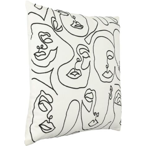 EGLO LIVING Kissen Chevery, Line-Art Couch Zierkissen, Dekokissen minimalistisch aus Baumwolle und Polyester in Weiß und Schwarz, Kissenbezug bestickt mit Inlett, Sofakissen 45x45 cm