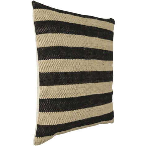 EGLO LIVING Kissen Chevery, natürliches Couch Zierkissen, Dekokissen aus Jute und Wolle in Schwarz und Beige gestreift, Kissenbezug gewebt mit Inlett, Sofakissen 50x50 cm