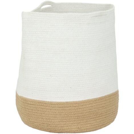 EGLO LIVING Korb mit Henkel Toyama, runder Aufbewahrungskorb für Decken, Deko Flechtkorb aus Baumwolle in Weiß und Braun, Tragekorb geflochten, 35x40 cm