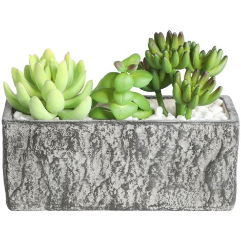 EGLO LIVING Kunstpflanze Chitose, 3 künstliche Zimmerpflanzen im Topf, naturgetreue Deko Pflanze für Wohnzimmer, Sukkulente aus Kunststoff in Grün und Paper Pulp in Grau, 14 cm