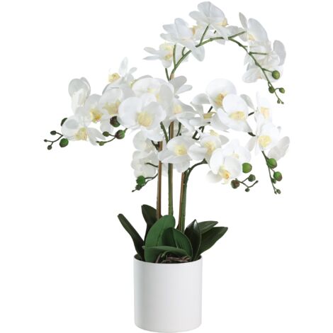 EGLO LIVING Kunstpflanze Hyuga, künstliche Zimmerpflanze im Topf, naturgetreue Deko Pflanze für Wohnzimmer, Orchidee aus Kunststoff in Weiß, 65 cm