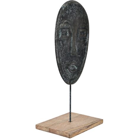 EGLO LIVING Skulptur mit Sockel Hokuta, rustikale Zimmer Deko für Wohnzimmer, Tischdeko aus Holz in Natur und Metall mit grüner Patina, natürliche Wohnzimmerdeko, Dekofigur 45 cm