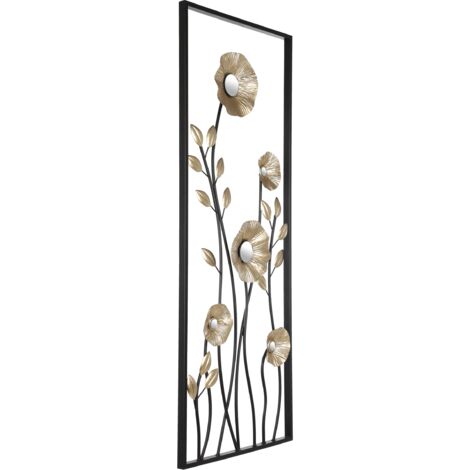 EGLO LIVING Wanddeko Chikuma, 3D Wandbild im Blumen-Design mit Ramen, Wandobjekt aus Metall in Messing und Schwarz, Wand Deko für Wohnzimmer, Wanddekoration 38,5 x 100 cm