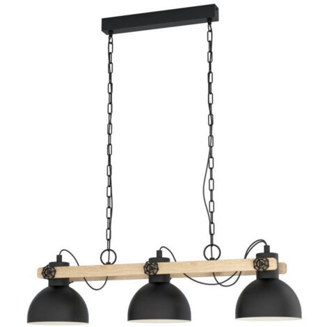 EGLO - LUBENHAM LAMPADA A SOSPENSIONE CON CORPO IN LEGNO E 3 PARALUMI NERI ORIENTABILI E27 3X28W 43163