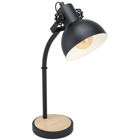 EGLO - LUBENHAM LAMPADA DA TAVOLO CON BASE IN LEGNO E 1 PARALUME NERO ORIENTABILE E27 1X28W 43165