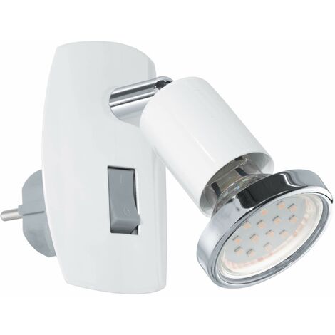 EGLO Mini Lampada spot con spina di alimentazione elettrica, lampada con spina elettrica integrata, lampada per presa di corrente in acciaio, colore: bianco, cromo attacco: GU10, interruttore incluso