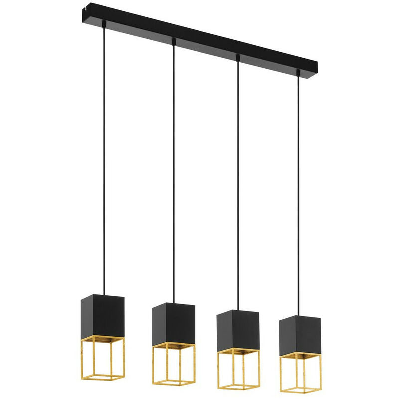 Montebaldo 4 Lamp Straight Bar Pendant Ceiling Light Black, Gold - Eglo