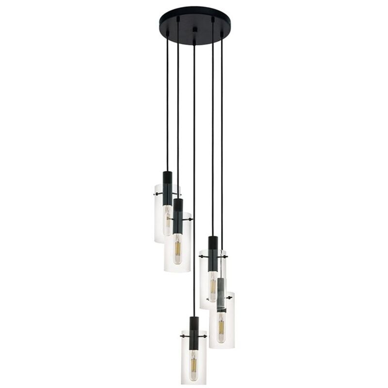 Eglo - Lampadario Industrial Montefino 5 Luci Acciaio Nero - Marrone