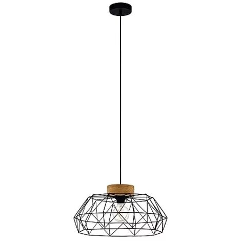 EGLO Padstow Lampadario vintage, stile industriale, retrò, lampada a sospensione in acciaio e legno in nero, naturale, per il tavolo della sala da pranzo, attacco E27, certificazione FSC
