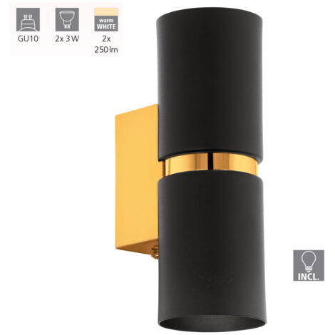 Eglo Passa Lampada da Parete GU10, 6.6 W, Nero/Oro
