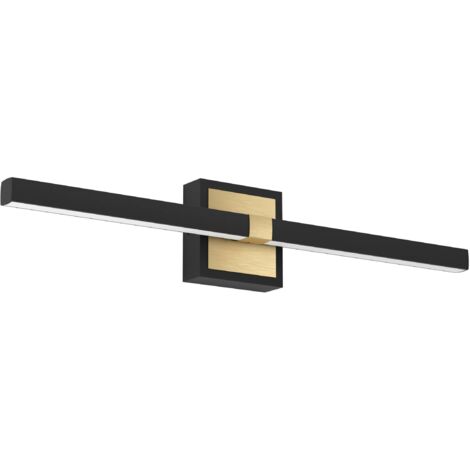 EGLO Peguera - Lampada da parete a LED, lampada per specchio dritta per bagno, in metallo nero e ottone, colore luce bianco caldo, IP44, 60 cm
