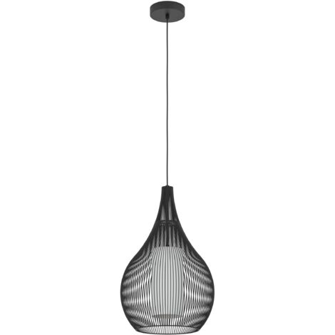 EGLO Pendellampe Razoni 1, Pendelleuchte über Esstisch, Hängeleuchte aus Metall in Schwarz und Glas in Weiß, Hängelampe mit E27 Fassung
