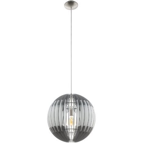 EGLO Pendelleuchte Olmero, Hängelampe Esszimmer, Esszimmerlampe aus  Holz in Grau und Weiß, Metall in Silber, E27 Fassung, H 110 cm, Ø 40 cm