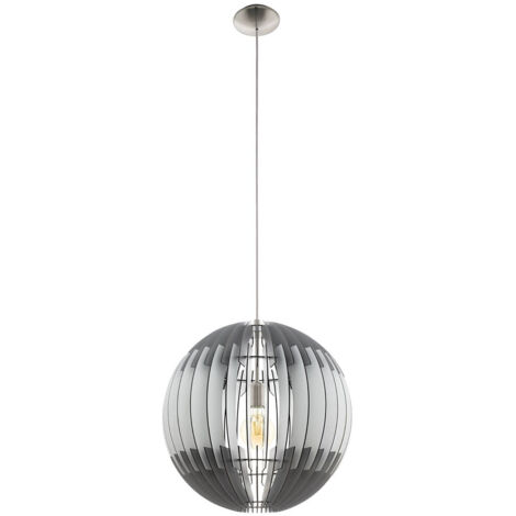 EGLO Pendelleuchte Olmero, Hängelampe Esszimmer, Esszimmerlampe aus  Holz in Grau und Weiß, Metall in Silber, E27 Fassung, H 150 cm, Ø 50 cm