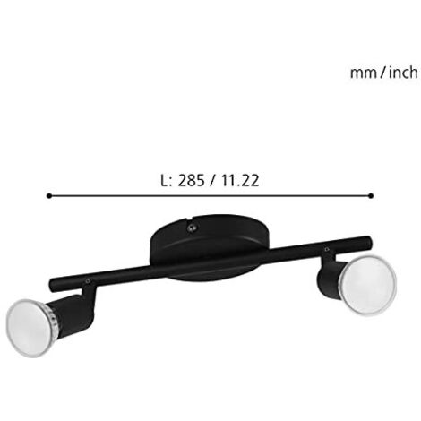 EGLO Plafoniera Led Buzz-Led, lampada da soffitto a due fiamme, faretto da soffitto in metallo, lampada da soggiorno in nero, lampada da cucina, spot Led con presa GU10, L 28,5 cm