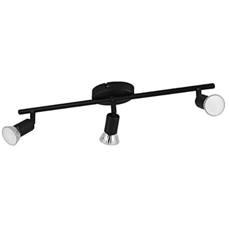 EGLO Plafoniera Led Buzz-Led, lampada da soffitto a tre fiamme, faretto da soffitto in metallo, lampada da soggiorno in nero, lampada da cucina, spot Led con presa GU10, L 48,5 cm