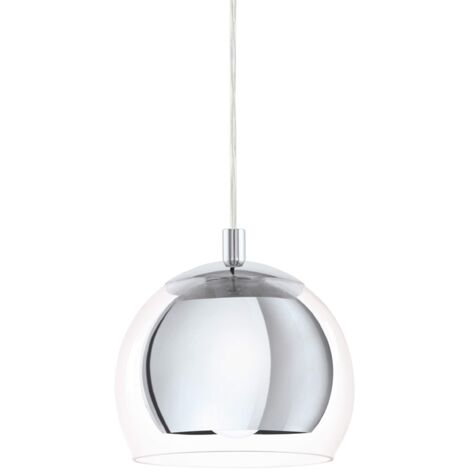 Eglo Rocamar, Lampadario a 1 luce, lampada a sospensione in metallo cromato e vetro trasparente, lampada per il tavolo sala da pranzo, lampada a sospensione per soggiorno con attacco E27