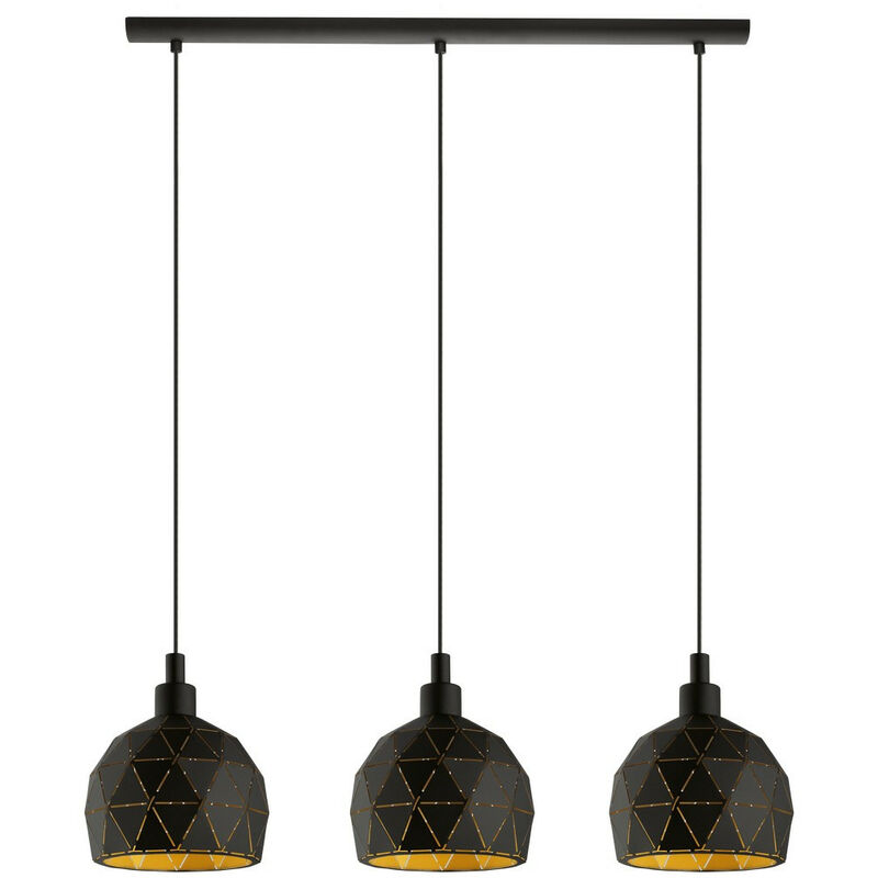 Roccaforte 3 Lamp Straight Bar Pendant Ceiling Light Black, Gold - Eglo