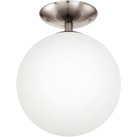 Eglo Rondo, Lampada da soffitto a 1 luce, illuminazione da soffitto in metallo argentato e vetro bianco opalino opaco, attacco E27