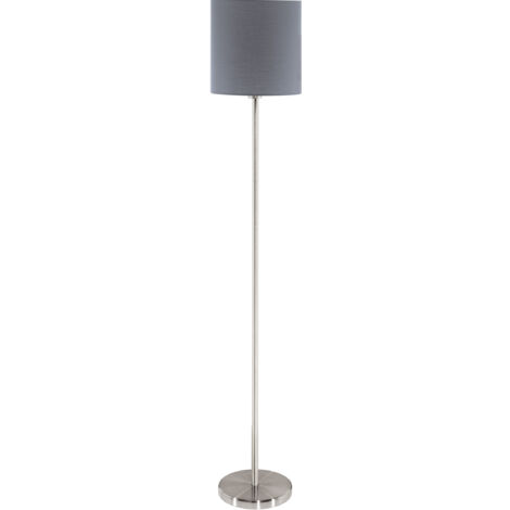 EGLO Stehlampe Pasteri, 1 flammige Textil Stehleuchte, Standleuchte aus Stahl und Stoff, Farbe: Nickel matt, grau, Fassung: E27, inkl. Fußschalter