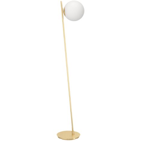 EGLO Stehlampe Rondo 4, elegante Eck Standleuchte, hohe Stehleuchte aus Metall in Messing-Gebürstet und Glas in Opal-matt, Lampe Wohnzimmer mit E27 Fassung, 174,5 cm
