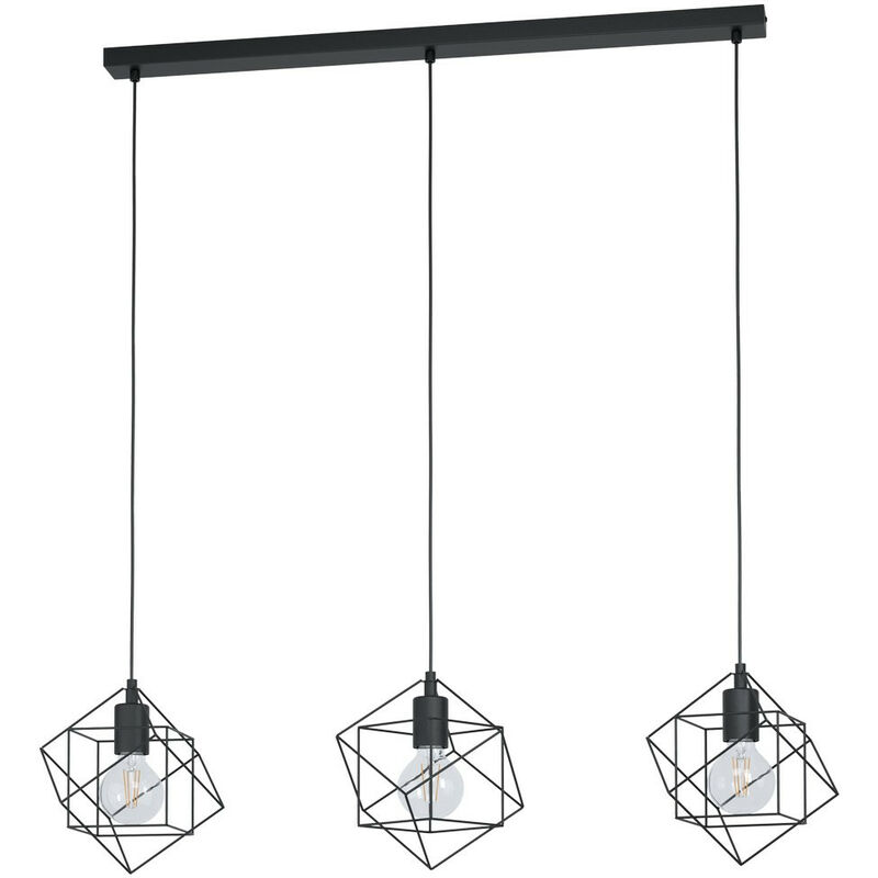 Straiton 3 Lamp Straight Bar Pendant Ceiling Light Black - Eglo