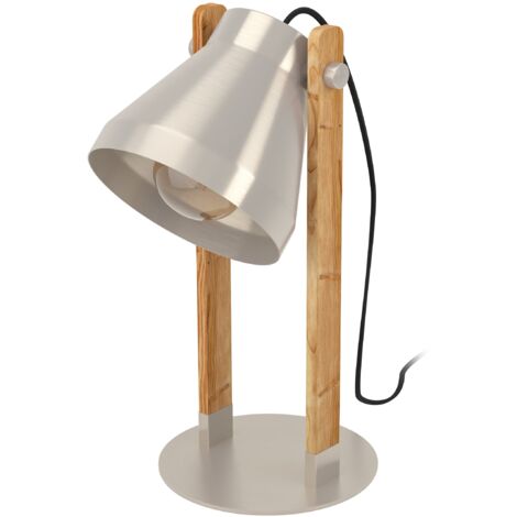 EGLO Tischlampe Cawton, rustikale Nachttischlampe mit schwenkbarem Spot, Tischleuchte aus Stahl und geflammtem Holz, Tisch-Lampe für Wohnzimmer und Schlafzimmer, E27 Fassung