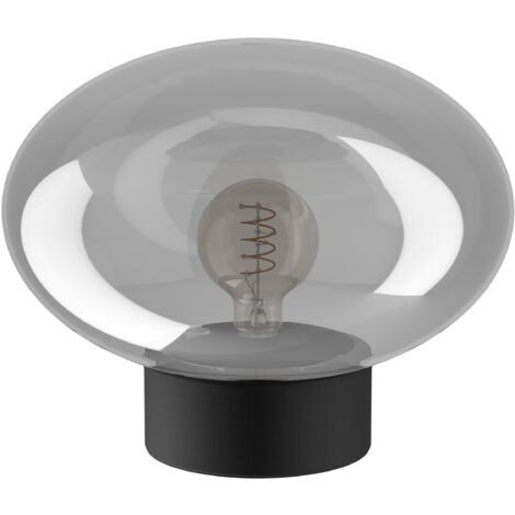 EGLO Tischlampe Madonnina, Nachttischlampe mit Glaskugel, Deko Tischleuchte für Schlafzimmer und Wohnzimmer, Metall in Schwarz und Glas in Grau-transparent, E27 Fassung, 27 cm